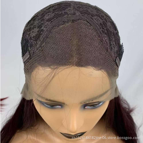 Silky Straight Slight Yaki 13x2.5 inch Medium Brown Lace Synthetic Front Wig 99j